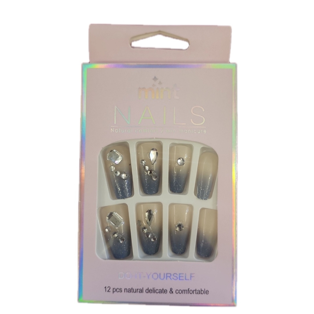 Mint Gradient Nail Set - Silver and Gray